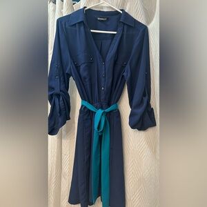Express Dark Blue Dress with Teal Accent